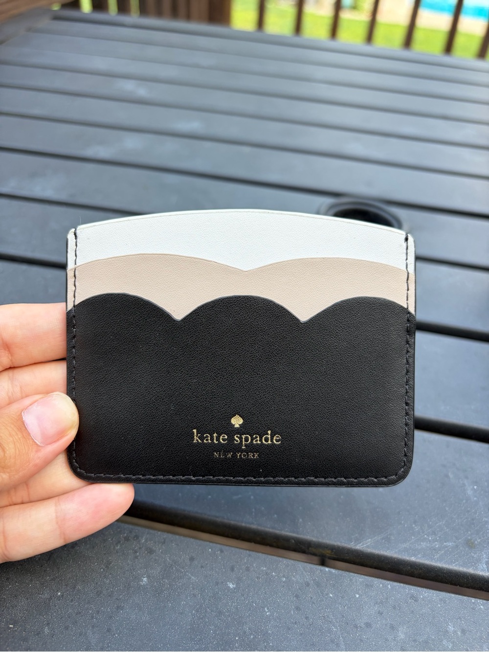 kate spade Black, Cream & Beige Scallop Kids Card Holder